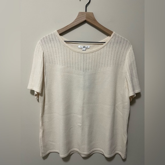 ST. JOHN Bright White Wool Short Sleeve Knit Sweater Size XL - Picture 3 of 6